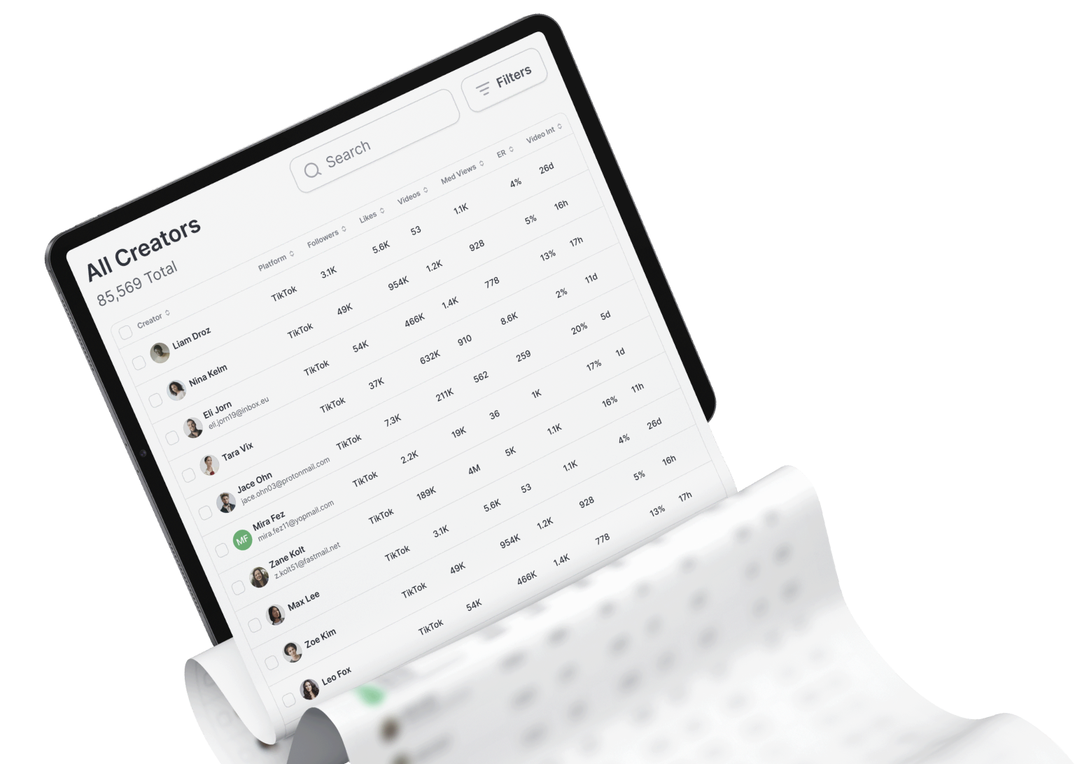 Laptop showing creator data